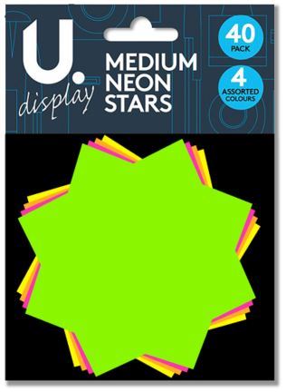 40 ASSORTED MEDIUM NEON STARS