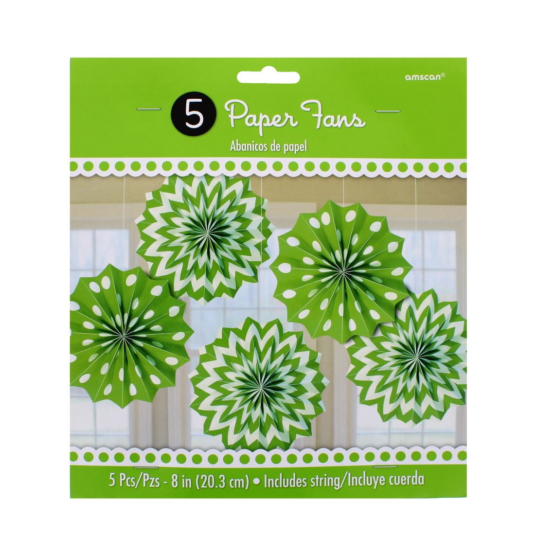 5PK GREEN PAPER FAN DECORATION
