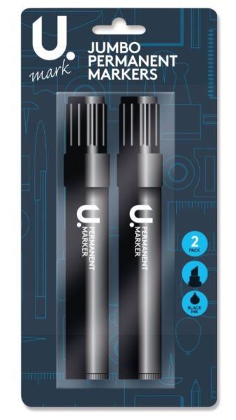 2PK JUMBO BLACK PERMANENT MARKERS