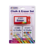 12 COLOURED & 12 WHITE CHALKS W/ ERASER SET