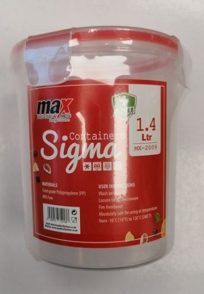 MAX HOUSE WARES 1.4L SIGMA ROUND CLIP LOCK CONTAINER RED AND WHITE