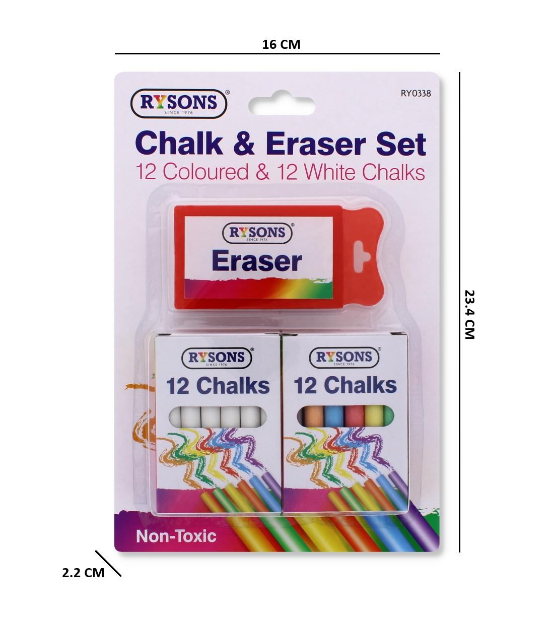 12 COLOURED & 12 WHITE CHALKS W/ ERASER SET