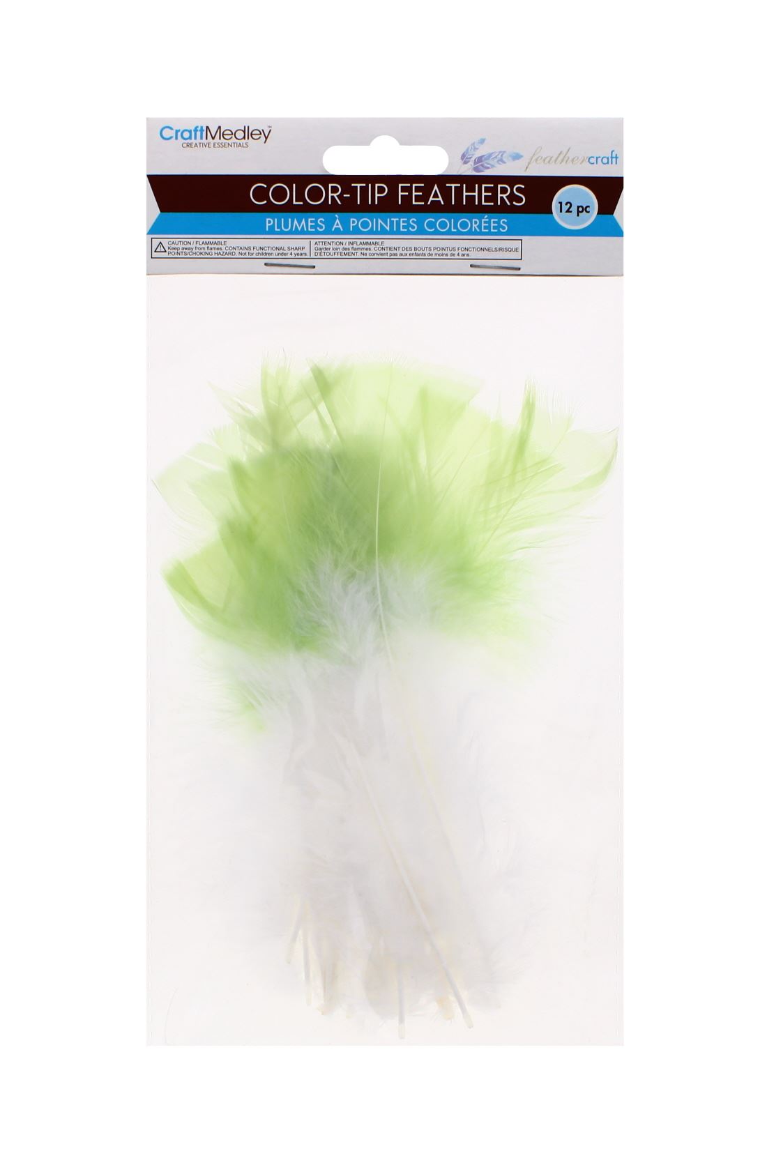 12 PC COLOR-TIP FEATHERS WHITE W/MINT GREEN