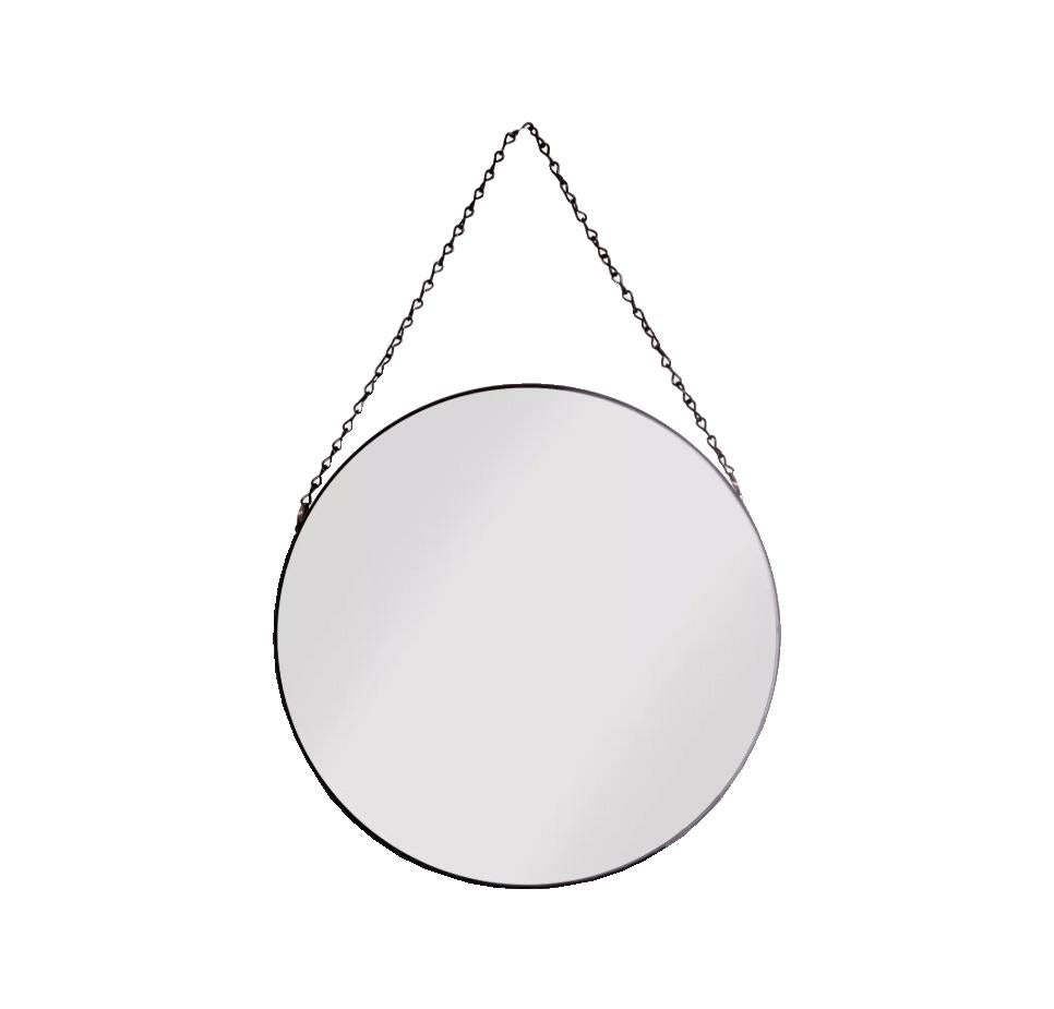 MATT BLACK METAL FRAME MIRROR W/CHAIN