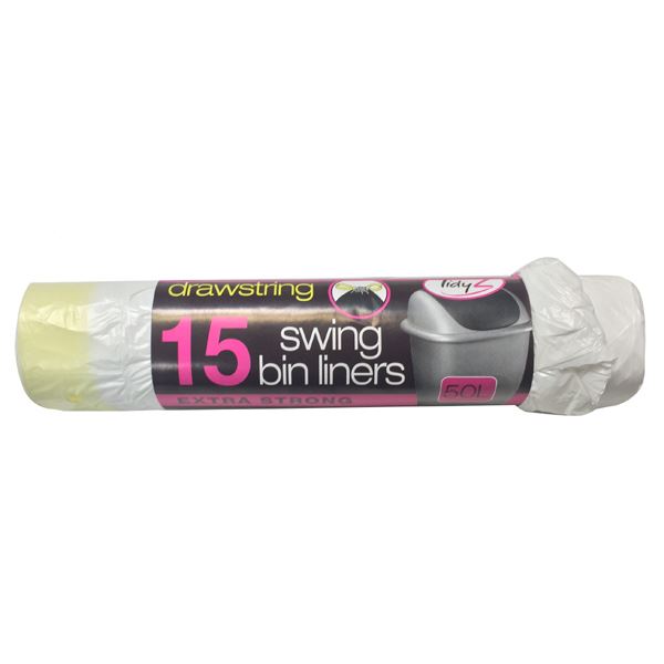 15PK WHITE DRAWSTRING SWING BIN LINERS