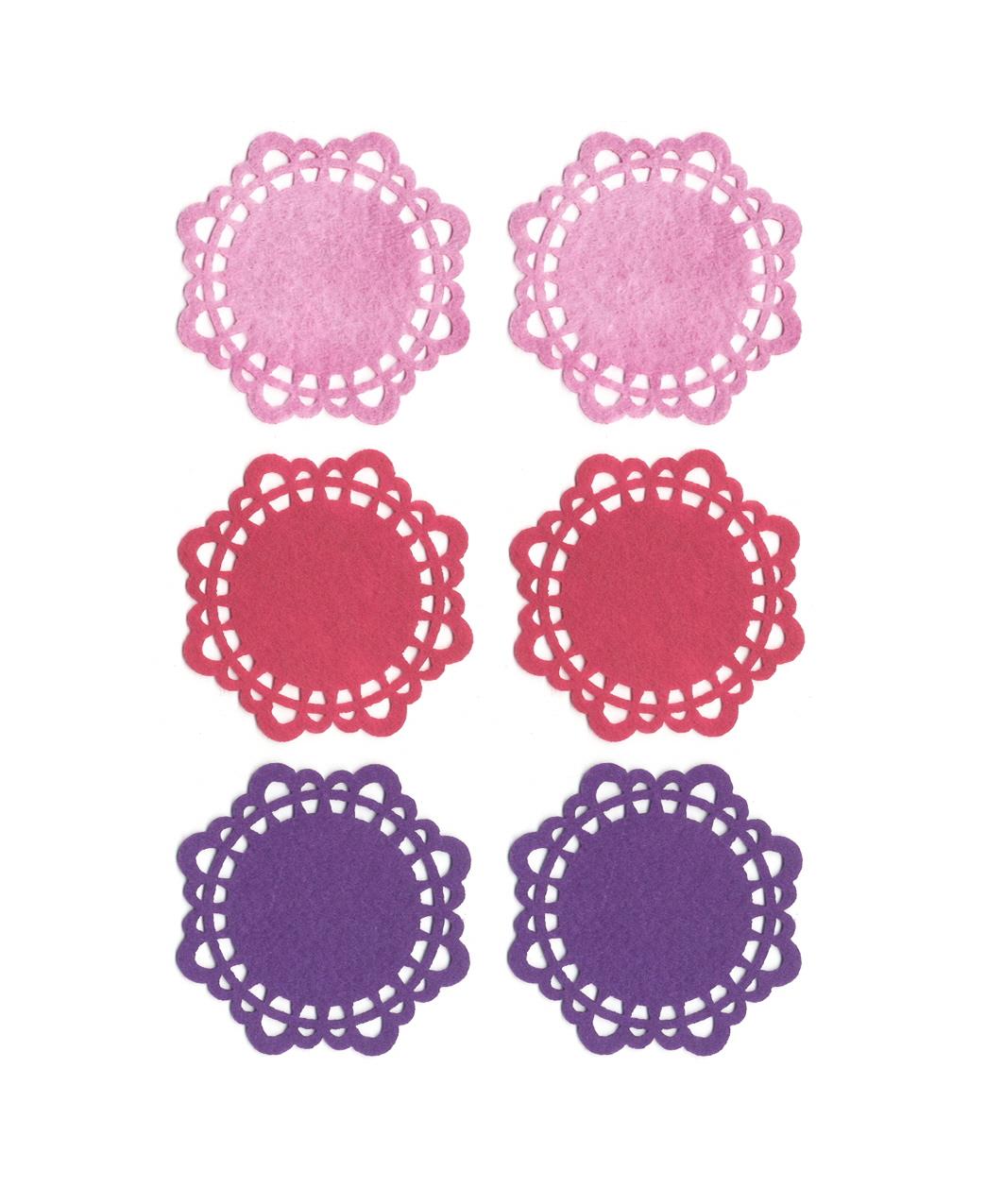 6 PC FELT DOILIES GLAM 3 COLOURS