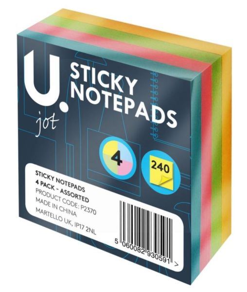 4PK STICKY NOTES ASSORTED COLOURS