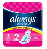 ALWAYS CLASSIC MAXI SANITARY PADS W/WINGS 9PK