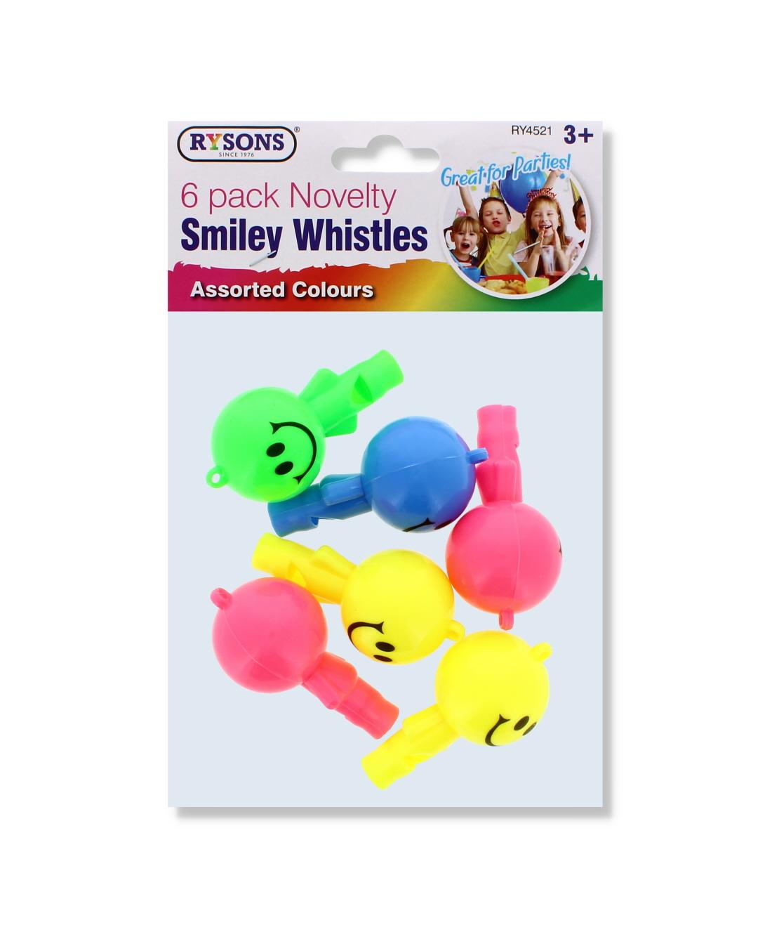 RYSONS 6PK NOVELTY SMILEY WHISTLES