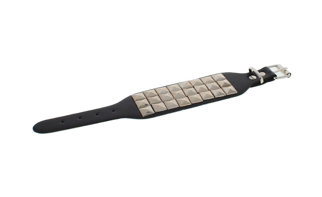 LEATHER BRACELET 3 PYRAMIDS BLACK& SILVER