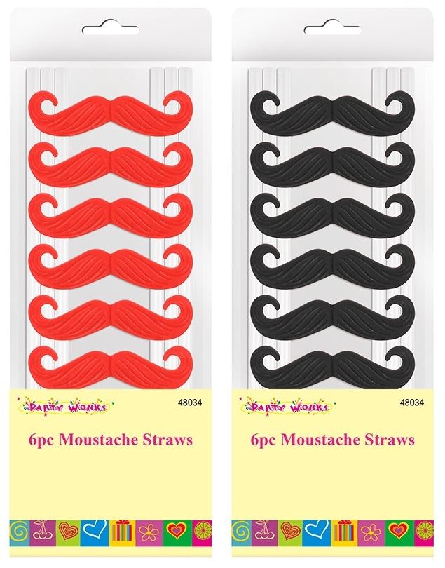 6PC ASSORTED MOUSTACHE STRAW