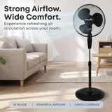 Infapower 16" Pedestal Fan | Black | Oscillating Cooling Fan | 3 Speed | Adjustable Height
