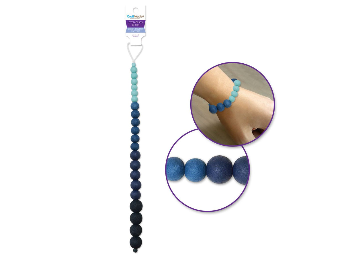 DYED GLASS BEADS 18 CM STRAND BLUES