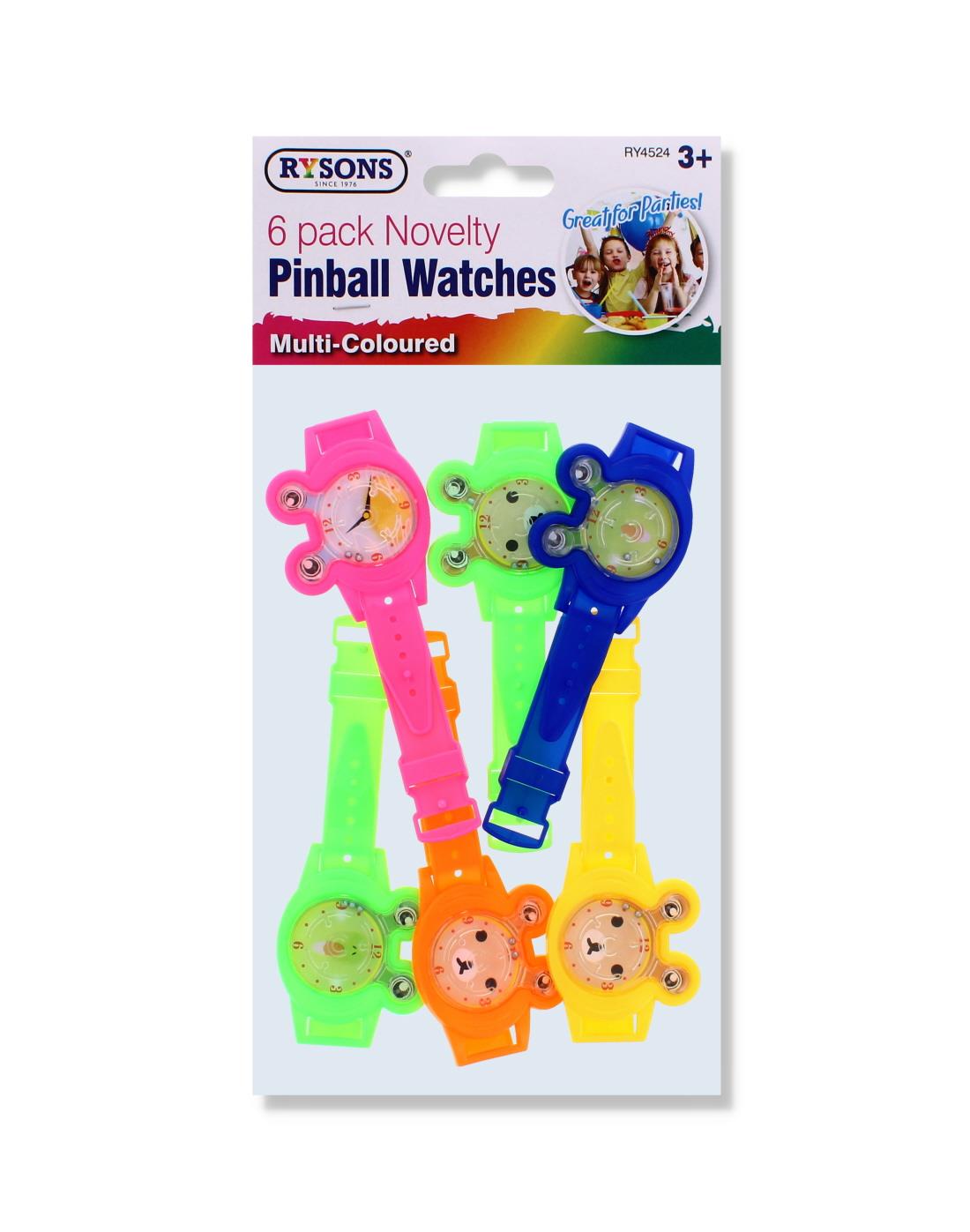 RYSONS 6PK ASSORTED PIN BALL WATCHES