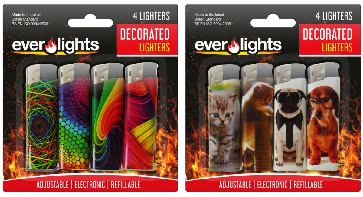4 PK ASSORTED DECORATED REFILLABLE LIGHTERS