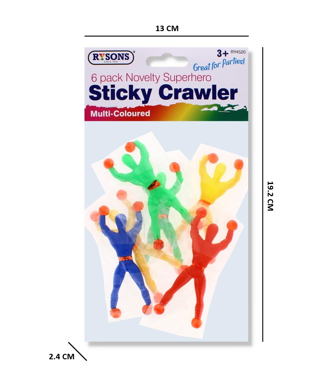 RYSONS 6PK ASSORTED NOVELTY SUPERHERO STICKY CRAWLER