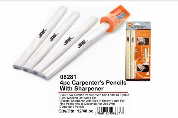 4PK JAK CARPENTER'S PENCILS WITH SHARPENER
