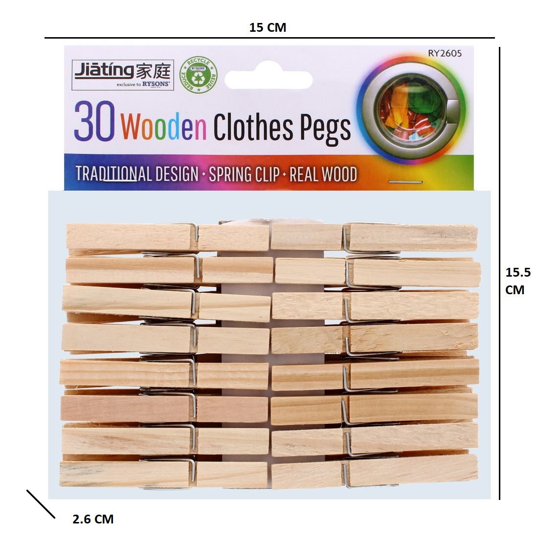 WOODEN CLOTHES PEGS 30PK
