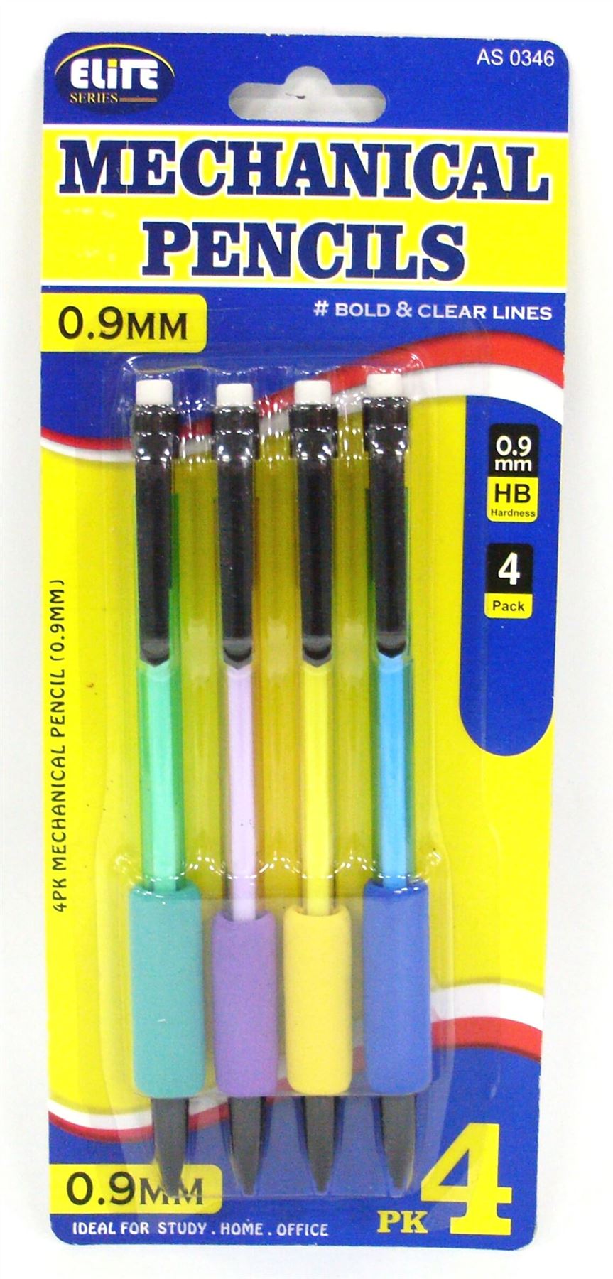 4PK MECHANICAL PENCILS 0.9MM