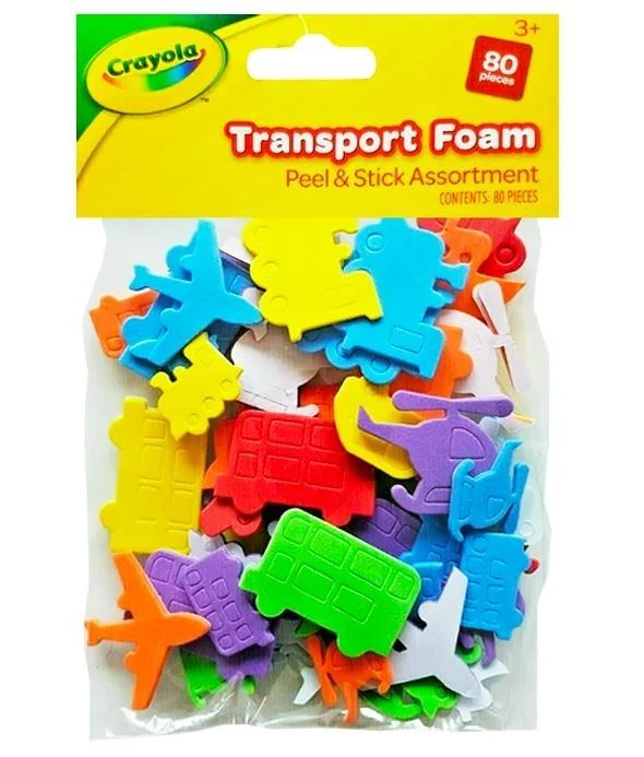 80PC CRAYOLA ASSORTED PEEL & STICK TRANSPORT FOAM