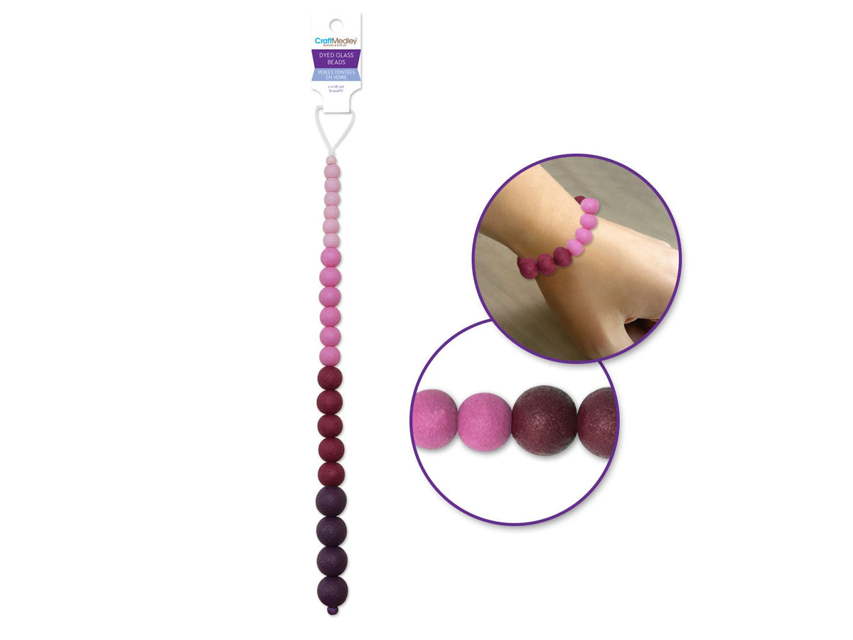 DYED GLASS BEADS 18 CM STRAND ROUGE