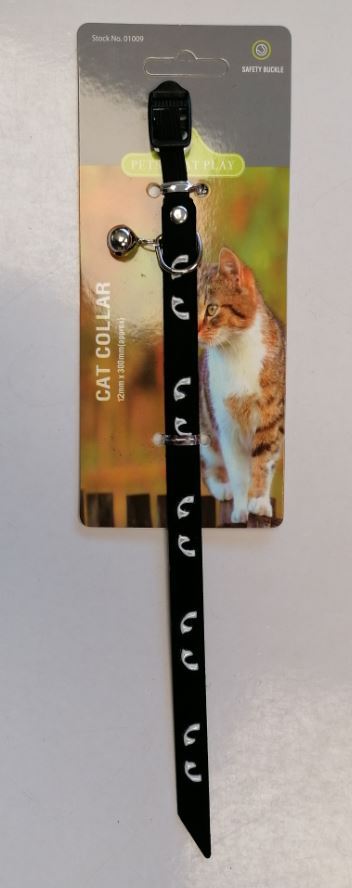 PET BUDDIES CAT COLLAR WITH SAFETLY BUCKLE BLACK APPROX. 30CM X 1.2CM