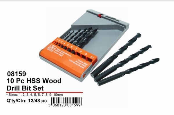 10PK JAK HSS WOOD DRILL BIT SET