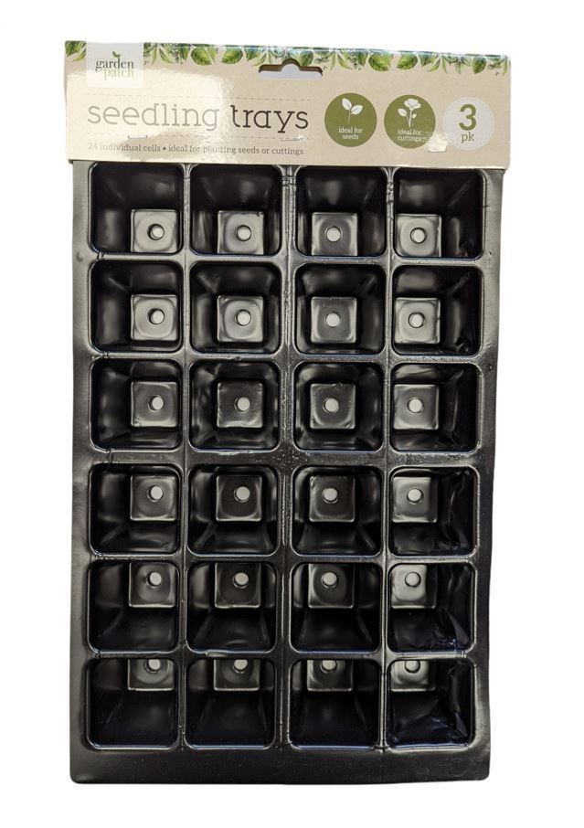 3PK GARDEN PATCH SEEDING TRAYS W/24 INDIVIDUAL CELLS BLACK