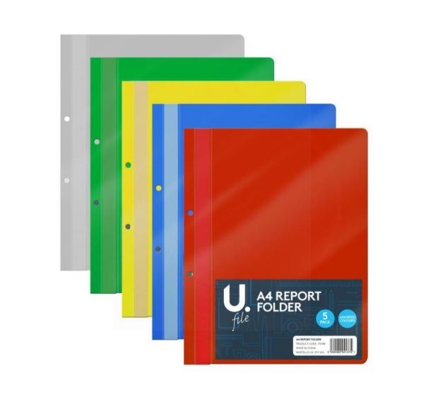 5PK ASSORTED A4 REPORT FOLDER FILE