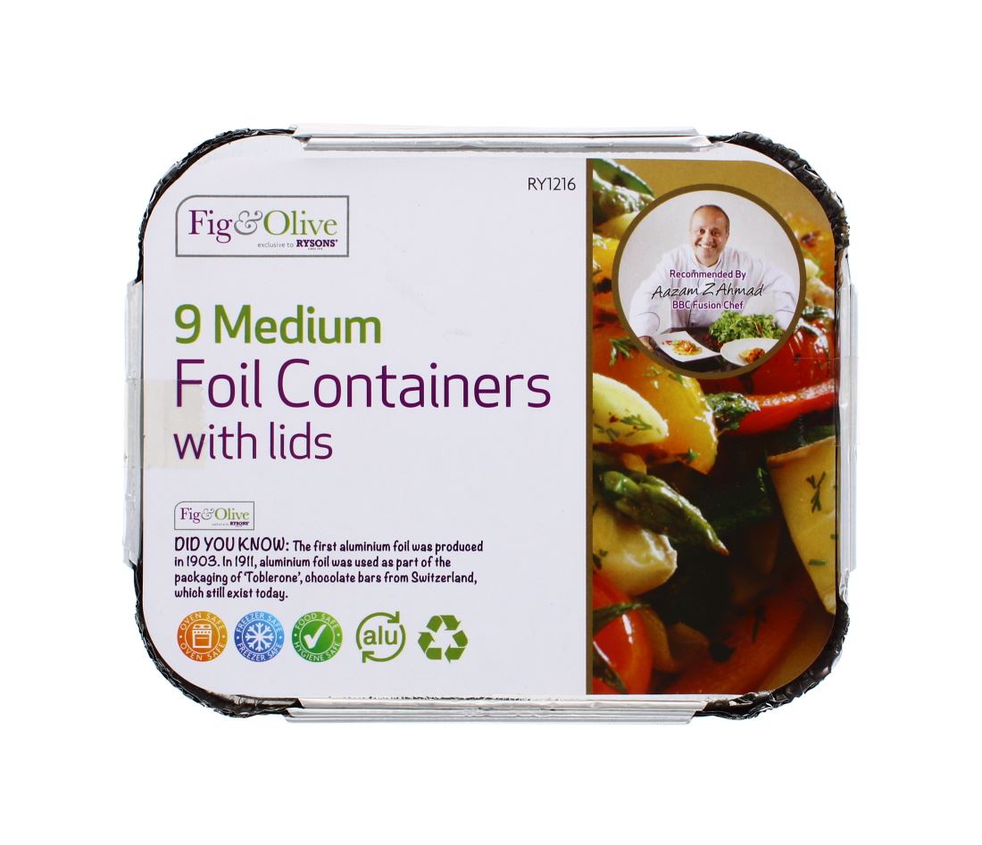 9 MEDIUM FOIL CONTAINERS W/LIDS
