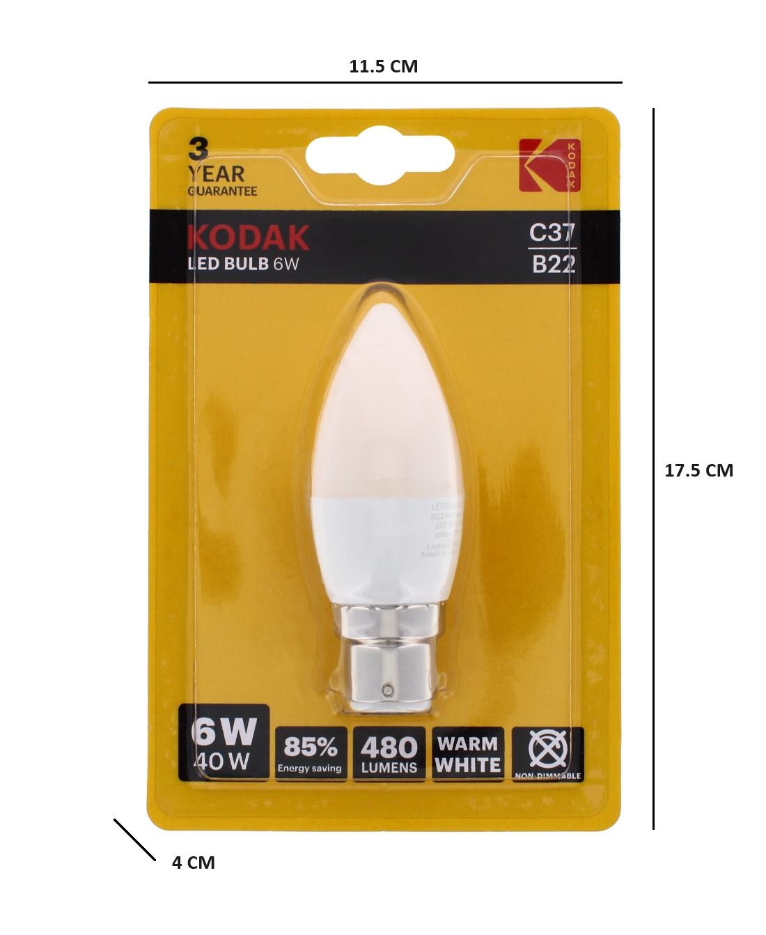 KODAK LED BULB CANDLE B22 BAYONET 6W WARM WHITE