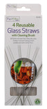 4PK REUSABLE GLASS STRAWS W/CLEANING BRUSH