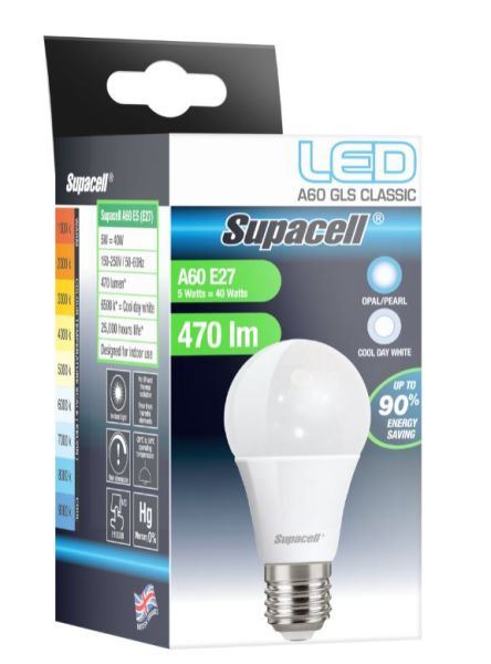 SUPACELL E27 LED GLS 5W COOL WHITE