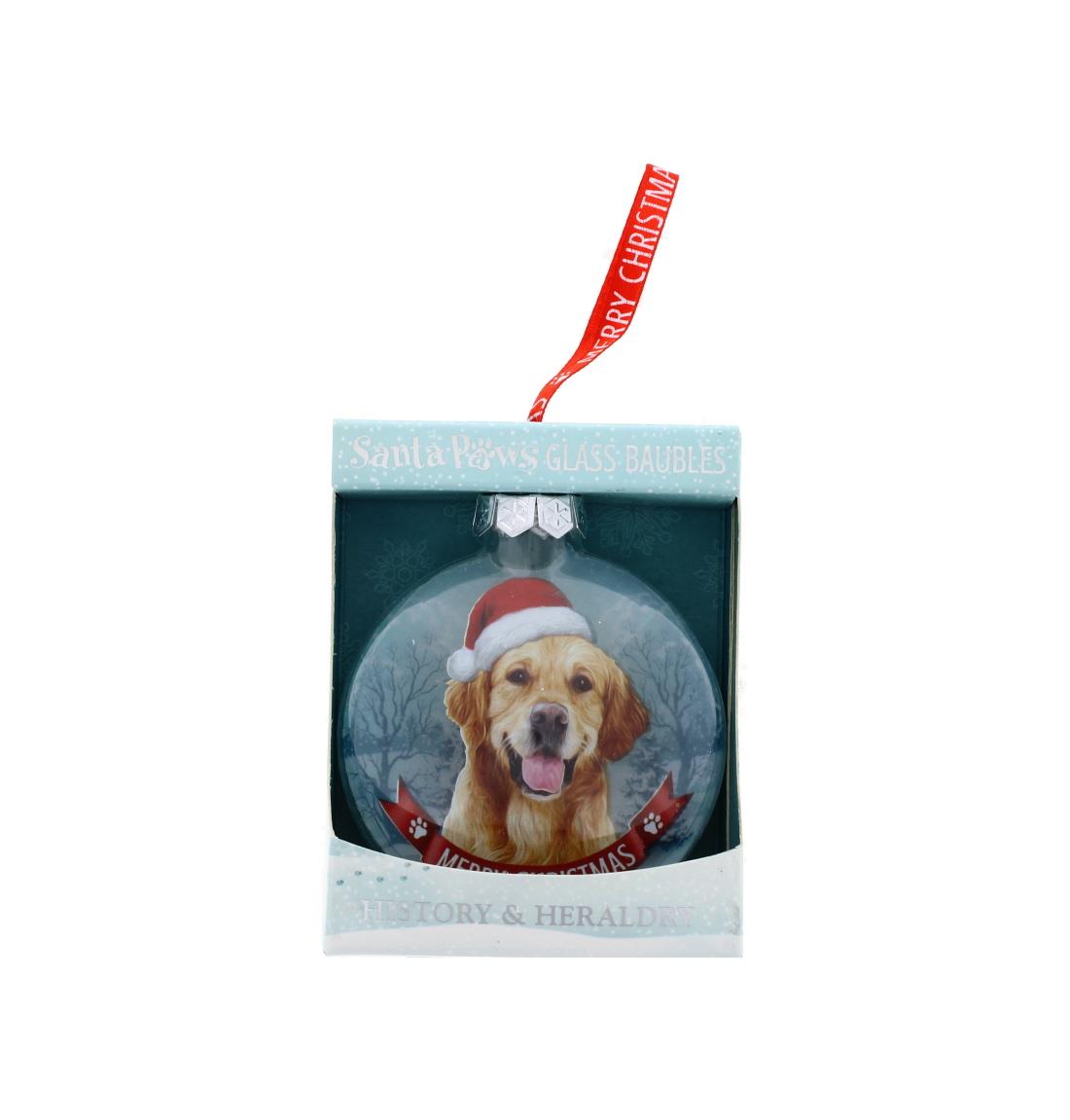 Santa Paws Glass Bauble Golden Retriever