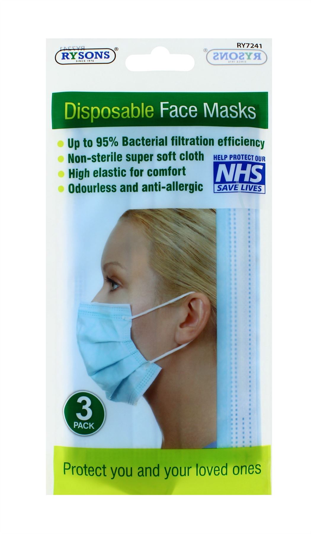 3 PACK DISPOSABLE FACE MASKS